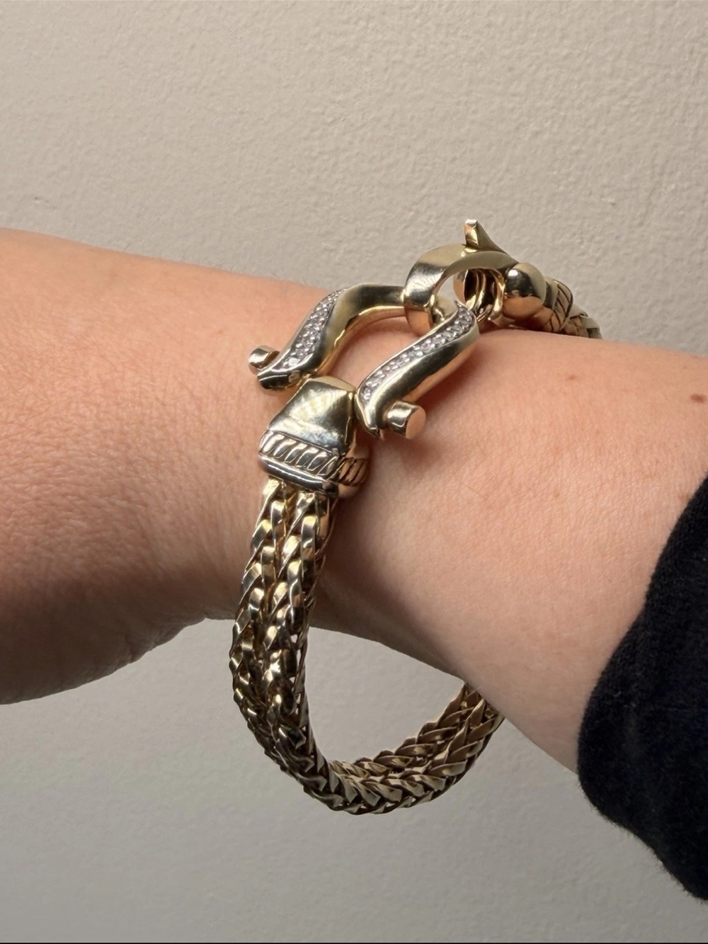Real Diamonds Sterling Silver 925 Double Wheat Buckle Bracelet Horseshoe Clasp